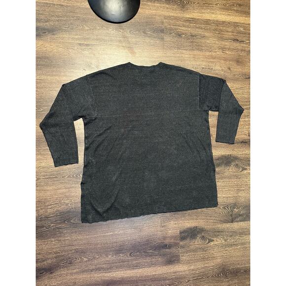 Eileen Fisher Womens Ribbed Long Sleeve Organic Linen Top Size Dark Gray - Picture 8 of 8